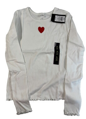 Art Class Girls' Long Sleeve T-Shirt White Hearts Size XL NWT